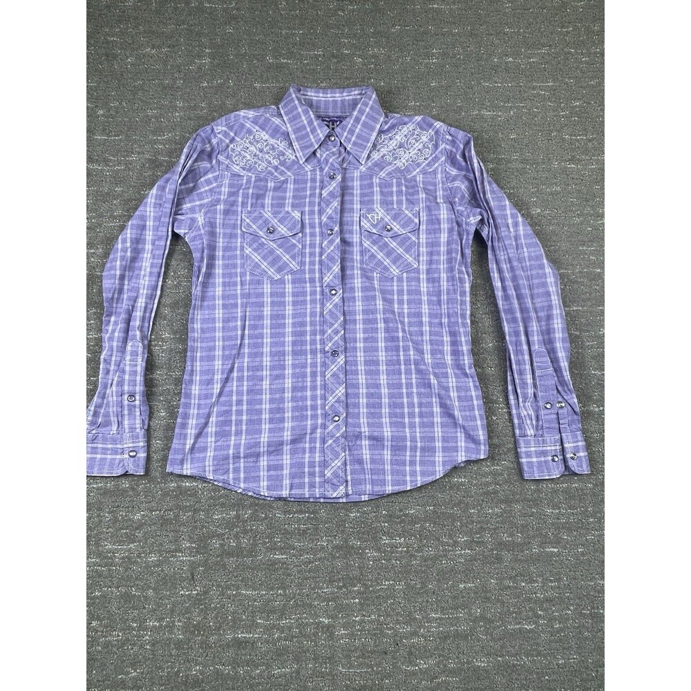 Cowgirl Hardware Girls L Large Long Sleeve Purple Pearl Snap Horse Western Shirt